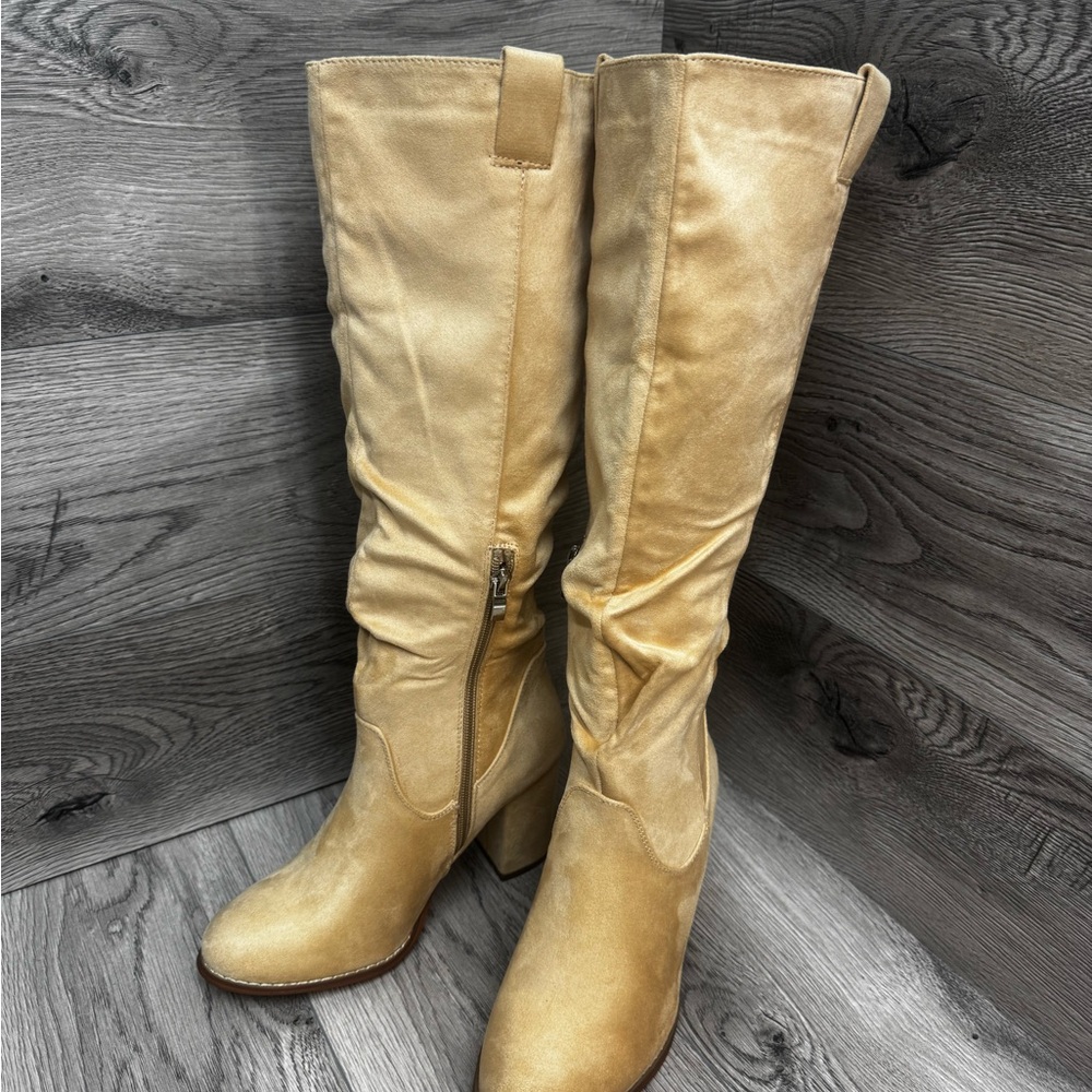 Juliet Holy womens Knee-High chunky heel side zipper boots  5.5